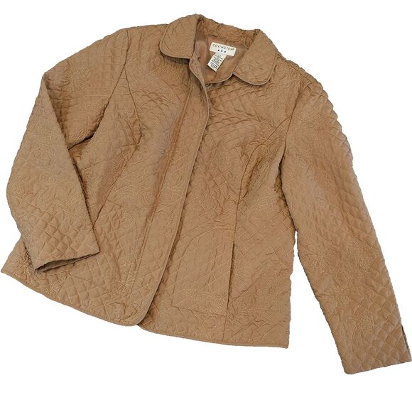 Women's Size L Jacket Quilted Barn Jacket Chore Coat Casual Tan Lightweight - Picture 1 of 7